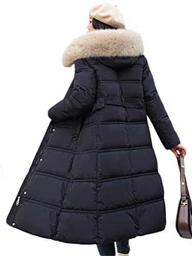 ORANDESIGNE Daunenjacke Damen Lang Winter Parka Warm Steppmantel Mit Kapuze Frauen Winterjacke Wintermantel Outwear Warm Mantel Übergangsjacke D-Schwarz-02 L von ORANDESIGNE