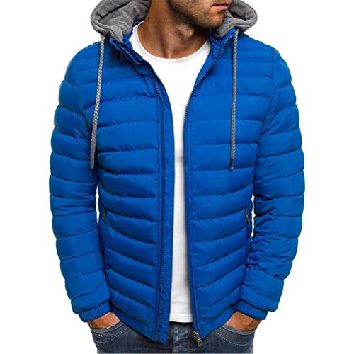 ORANDESIGNE Daunenjacke Herren Daunenjacke Leicht Mit Kapuze Einfarbig Steppjacke Tunnelzug Reißverschluss Kapuzenjacke Verdickender Warmer Softshell Mantel Übergangsjacke A Blau XL von ORANDESIGNE