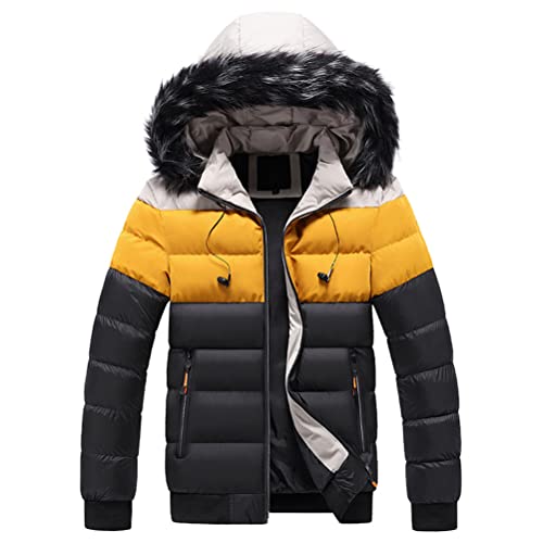 ORANDESIGNE Daunenjacke Herren Leicht Mit Kapuze Winterjacke Warm Parka Steppjacke Übergangsjacke Farbblock Softshell Jacke Gefüttert Winter Leichtsteppjacke Jungen Puffer Mantel B Schwarz XL von ORANDESIGNE