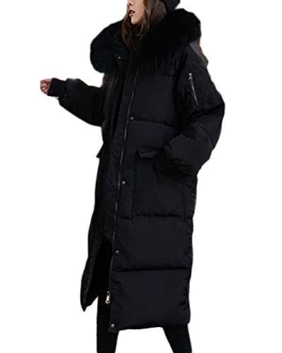 ORANDESIGNE Daunenmantel Damen Lang Winterjacke Lange Daunenjacke Warm Parka Jacke mit Fellkapuze Steppjacke Wintermantel Casual Daunenmantel C-Schwarz L von ORANDESIGNE