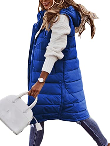 ORANDESIGNE Daunenweste Damen Lang Steppweste Wintermantel Vest Weste Mantel Ärmellose Warmer Daunenmantel mit Taschen Daunenjacke Steppjacke Outdoor C Blau XL von ORANDESIGNE