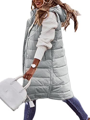 ORANDESIGNE Daunenweste Damen Lang Steppweste Wintermantel Vest Weste Mantel Ärmellose Warmer Daunenmantel mit Taschen Daunenjacke Steppjacke Outdoor C Grau XL von ORANDESIGNE