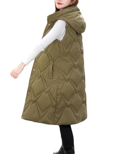 ORANDESIGNE Daunenweste Damen Lang Steppweste Wintermantel Vest Weste Mantel Ärmellose Warmer Daunenmantel mit Taschen Daunenjacke Steppjacke Outdoor H Braun 3XL von ORANDESIGNE