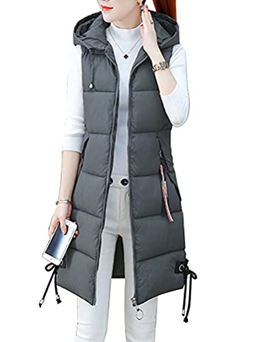 ORANDESIGNE Daunenweste Damen Lang Wintermantel Vest Weste Mantel Ärmellose Warmer Daunenmantel mit Taschen Steppweste Damen Daunenjacke Steppjacke Outdoor G Grau S von ORANDESIGNE