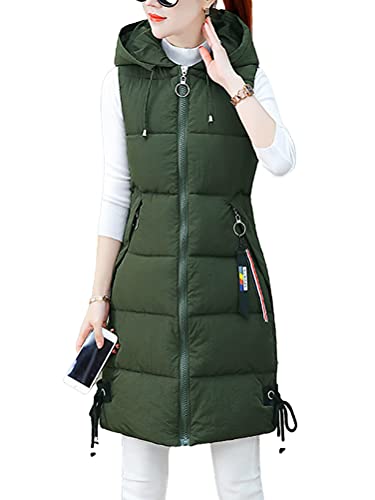 ORANDESIGNE Daunenweste Damen Lang Wintermantel Vest Weste Mantel Ärmellose Warmer Daunenmantel mit Taschen Steppweste Damen Daunenjacke Steppjacke Outdoor G Grün S von ORANDESIGNE