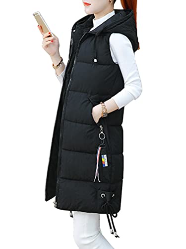 ORANDESIGNE Daunenweste Damen Lang Wintermantel Vest Weste Mantel Ärmellose Warmer Daunenmantel mit Taschen Steppweste Damen Daunenjacke Steppjacke Outdoor G Schwarz XS von ORANDESIGNE