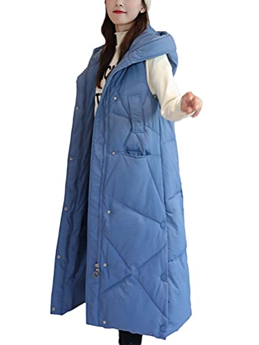 ORANDESIGNE Daunenweste Damen Lang Wintermantel Vest Weste Mantel Ärmellose Warmer Daunenmantel mit Taschen Steppweste Damen Daunenjacke Steppjacke Outdoor M Blau L von ORANDESIGNE