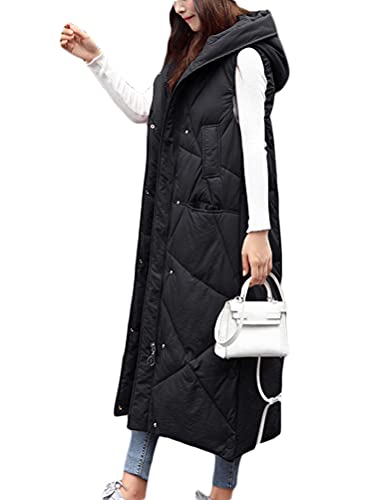 ORANDESIGNE Daunenweste Damen Lang Wintermantel Vest Weste Mantel Ärmellose Warmer Daunenmantel mit Taschen Steppweste Damen Daunenjacke Steppjacke Outdoor M Schwarz S von ORANDESIGNE