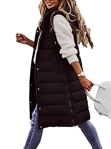 ORANDESIGNE Daunenweste Damen Lang Wintermantel Vest mit Kapuze Weste Mantel Ärmellose Warmer Daunenmantel mit Taschen Steppweste Damen Daunenjacke Steppjacke Outdoor C Schwarz XL von ORANDESIGNE