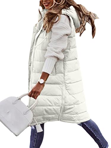 ORANDESIGNE Daunenweste Damen Lang mit Kapuze Steppweste Leicht Weste Dünn Årmellos Jacke Gesteppte Daunenmantel Warm Winter Outdoor Übergangsjacke Parka Steppjacke Maxi Daunenjacke A Weiß 3XL von ORANDESIGNE