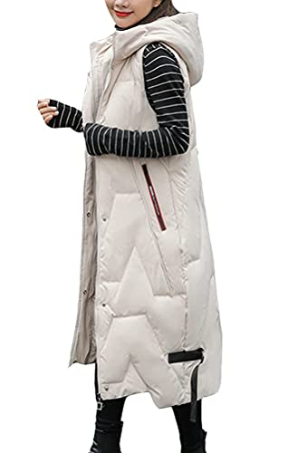 ORANDESIGNE Daunenweste Damen Winter Weste Lang ärmellos Daunen Unifarben Warme Weste Jacke Daunenmantel Weibliche Oberbekleidung Für Reisen Dicker Slim Zip Gilet Mädchen A Beige, XXL von ORANDESIGNE