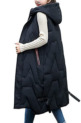 ORANDESIGNE Daunenweste Damen Winter Weste Lang ärmellos Daunen Unifarben Warme Weste Jacke Daunenmantel Weibliche Oberbekleidung Für Reisen Dicker Slim Zip Gilet Mädchen A Schwarz L von ORANDESIGNE