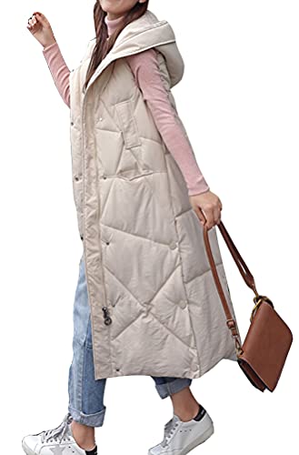 ORANDESIGNE Daunenweste Damen Winter Weste Lang ärmellos Daunen Unifarben Warme Weste Jacke Daunenmantel Weibliche Oberbekleidung Für Reisen Dicker Slim Zip Gilet Mädchen B Beige XL von ORANDESIGNE