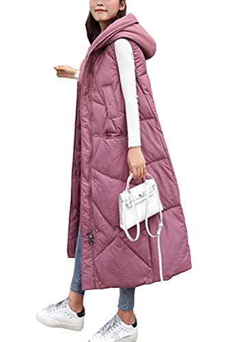 ORANDESIGNE Daunenweste Damen Winter Weste Lang ärmellos Daunen Unifarben Warme Weste Jacke Daunenmantel Weibliche Oberbekleidung Für Reisen Dicker Slim Zip Gilet Mädchen B Rosa M von ORANDESIGNE