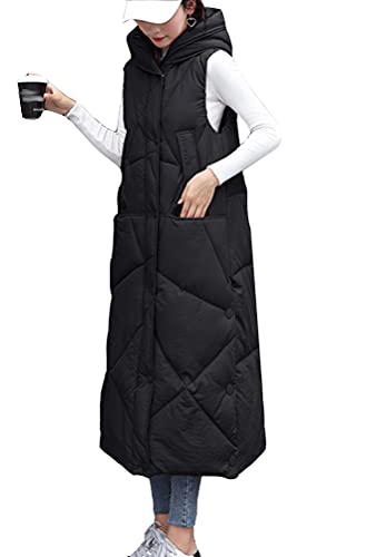 ORANDESIGNE Daunenweste Damen Winter Weste Lang ärmellos Daunen Unifarben Warme Weste Jacke Daunenmantel Weibliche Oberbekleidung Für Reisen Dicker Slim Zip Gilet Mädchen B Schwarz L von ORANDESIGNE