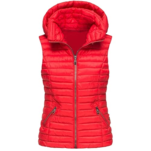 ORANDESIGNE Daunenweste Damen Wintermantel Vest mit Kapuze Weste Mantel Ärmellose Warmer Daunenmantel mit Taschen Steppweste Damen Daunenjacke Steppjacke Outdoor C Rot XXL von ORANDESIGNE