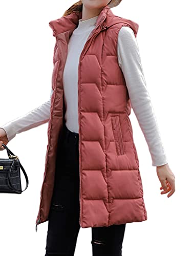 ORANDESIGNE Daunenweste Für Damen Weste Warmer Daunenmantel Hooded Leichte Gesteppte Weste Jacke Lange Dicker Lose Slim Zip Gilet Für Damen Mädchen Winter Outdoor Klettern Reisen H Rot XL von ORANDESIGNE