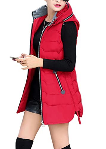 ORANDESIGNE Daunenweste Für Damen Weste Warmer Daunenmantel Hooded Leichte Gesteppte Weste Jacke Lange Dicker Lose Slim Zip Gilet Für Damen Mädchen Winter Outdoor Klettern Reisen J Rot S von ORANDESIGNE