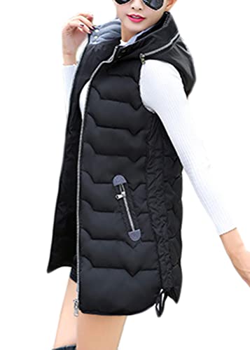 ORANDESIGNE Daunenweste Für Damen Weste Warmer Daunenmantel Hooded Leichte Gesteppte Weste Jacke Lange Dicker Lose Slim Zip Gilet Für Damen Mädchen Winter Outdoor Klettern Reisen J Schwarz L von ORANDESIGNE