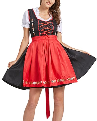 ORANDESIGNE Dirndl Blau Damen Midi Trachtenkleid Rose Kleid Dirndlbluse für Oktoberfest Besondere Anlässe Outfit Dirndlschürze Dirndl Kleid C Rot L von ORANDESIGNE