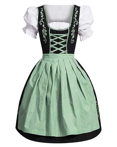 ORANDESIGNE Dirndl Blau Damen Midi Trachtenkleid Rose Kleid Dirndlbluse für Oktoberfest Besondere Anlässe Outfit Dirndlschürze Dirndl Kleid L Grün XS von ORANDESIGNE