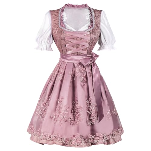 ORANDESIGNE Dirndl Body Damen Trachtenkleid Trachtenkleider Modern Oktoberfest Bluse Schürze Dirndlkleid Elegant Kurz Kleid Trachten Mädchen Cosplay Röcke Dirndlbluse B Rosa L von ORANDESIGNE