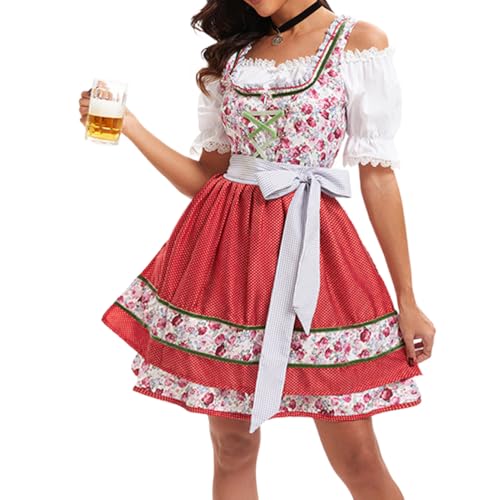 ORANDESIGNE Dirndl Damen Dirndelkleider Günstig Oktoberfest Outfit Dirndl-Komplettsets Dirndlbluse Oktoberfest-Kostüm H Rot M von ORANDESIGNE