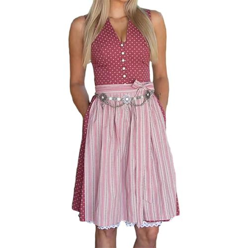 ORANDESIGNE Dirndl Damen Dirndelkleider Günstig Oktoberfest Outfit Dirndl-Komplettsets Dirndlbluse Oktoberfest-Kostüm U Rot XXL von ORANDESIGNE