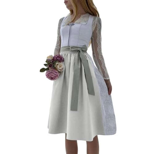 ORANDESIGNE Dirndl Damen Dirndelkleider Günstig Oktoberfest Damen Outfit Dirndl-Komplettsets Midi Dirndl Lang Grosse Grössen Dirndlbluse Oktoberfest-Kostüm Z01 Silber XXL von ORANDESIGNE