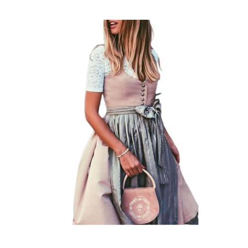 ORANDESIGNE Dirndl Damen Dirndelkleider Günstig Oktoberfest Damen Outfit Dirndl-Komplettsets Midi Dirndl Lang Grosse Grössen Dirndlbluse Oktoberfest-Kostüm Z03 Rosa M von ORANDESIGNE