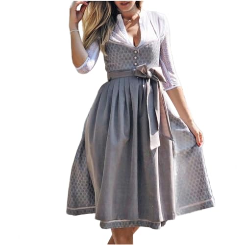 ORANDESIGNE Dirndl Damen Dirndelkleider Günstig Oktoberfest Damen Outfit Dirndl-Komplettsets Midi Dirndl Lang Grosse Grössen Dirndlbluse Oktoberfest-Kostüm Z04 Grau L von ORANDESIGNE