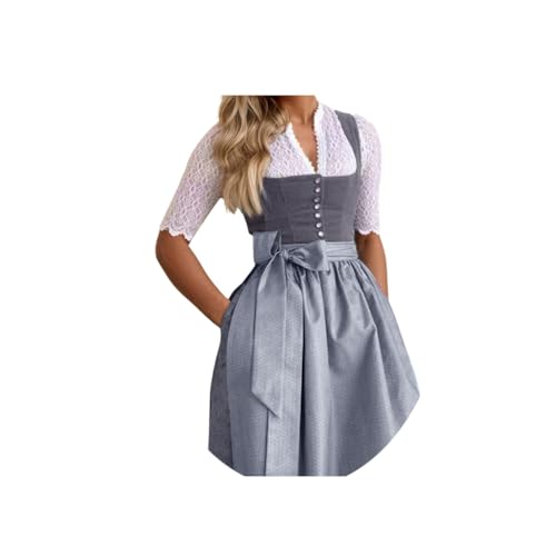 ORANDESIGNE Dirndl Damen Dirndelkleider Günstig Oktoberfest Damen Outfit Dirndl-Komplettsets Midi Dirndl Lang Grosse Grössen Dirndlbluse Oktoberfest-Kostüm Z05 Grau L von ORANDESIGNE