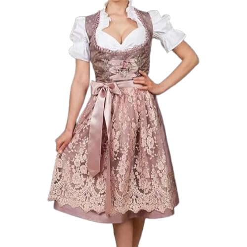 ORANDESIGNE Dirndl Damen Dirndelkleider Günstig Oktoberfest Outfit Dirndl-Komplettsets Dirndlbluse Oktoberfest-Kostüm J Dunkelrosa XS von ORANDESIGNE