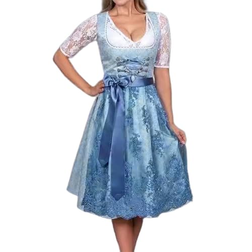 ORANDESIGNE Dirndl Damen Dirndelkleider Günstig Oktoberfest Outfit Dirndl-Komplettsets Dirndlbluse Oktoberfest-Kostüm K Blau L von ORANDESIGNE