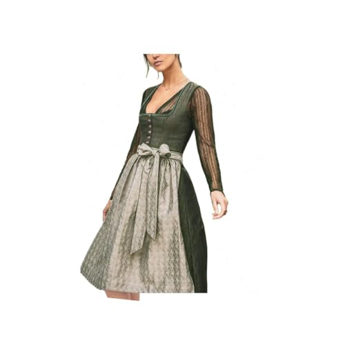 ORANDESIGNE Dirndl Damen Dirndlkleid Knielang Midi Trachtenrock Oktoberfest Outfit Grosse Grössen E Armeegrün XL von ORANDESIGNE