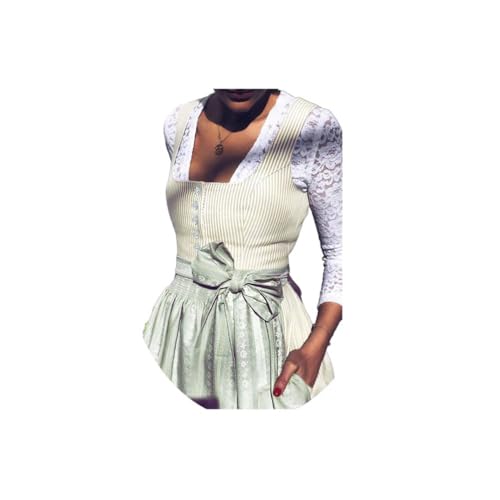 ORANDESIGNE Dirndl Damen Dirndlkleid Knielang Midi Trachtenrock Oktoberfest Outfit Grosse Grössen F Beige 3XL von ORANDESIGNE