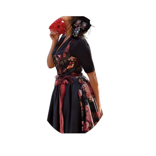 ORANDESIGNE Dirndl Damen Dirndlkleid Knielang Midi Trachtenrock Oktoberfest Outfit Grosse Grössen Q Schwarz XL von ORANDESIGNE