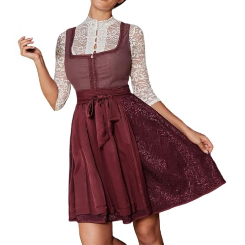 ORANDESIGNE Dirndl Damen Dirndlkleid Knielang Midi Trachtenrock Oktoberfest Outfit Grosse Grössen S Rot M von ORANDESIGNE