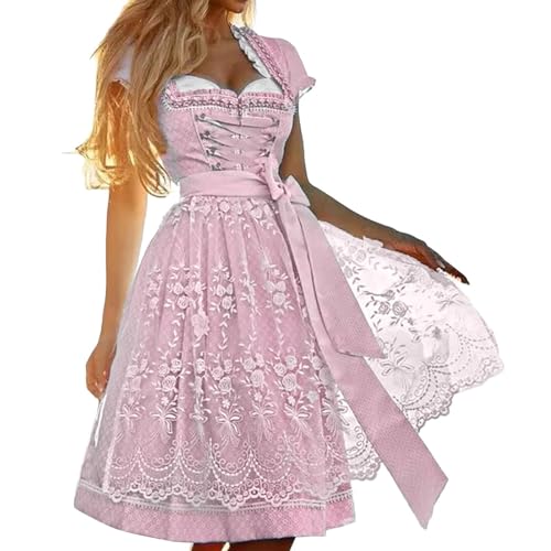 ORANDESIGNE Dirndl Damen Dirndlkleid Trachtenkleid Dirndelkleider mit Bluse und Schürze Oktoberfest Outfit Grosse Grössen A Rosa L von ORANDESIGNE