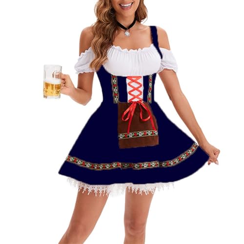 ORANDESIGNE Dirndl Damen Midi Trachtenkleid Trachtenrock Dirndlbluse Dirndlschürze für Oktoberfest Jährliches Dorffest Kirmes Karneval A Blau S von ORANDESIGNE
