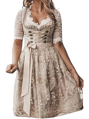 ORANDESIGNE Dirndl Damen midi Trachtenkleid Damen Trachtenrock Trachtenmode Kleid Dirndlbluse für Oktoberfest 4XL N Aprikose von ORANDESIGNE