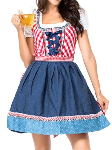 ORANDESIGNE Dirndl Damen midi Trachtenkleid Damen Trachtenrock Trachtenmode Kleid Dirndlbluse für Oktoberfest K Rot XXL von ORANDESIGNE