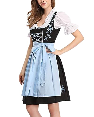 ORANDESIGNE Dirndl Damen midi Trachtenkleid Damen Trachtenrock Trachtenmode Kleid Dirndlbluse für Oktoberfest M Hellblau L von ORANDESIGNE