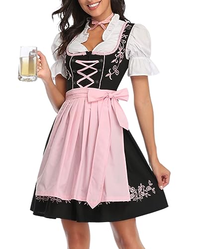 ORANDESIGNE Dirndl Damen midi Trachtenkleid Damen Trachtenrock Trachtenmode Kleid Dirndlbluse für Oktoberfest M Rosa L von ORANDESIGNE