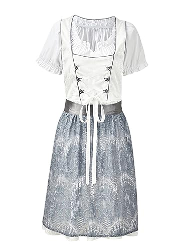ORANDESIGNE Dirndl Damen midi Trachtenkleid Damen Trachtenrock Trachtenmode Kleid Dirndlbluse für Oktoberfest N Weiß XL von ORANDESIGNE