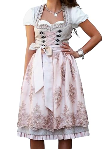 ORANDESIGNE Dirndl Damen midi Trachtenkleid Damen Trachtenrock Trachtenmode Kleid Dirndlbluse für Oktoberfest R Rosa XXL von ORANDESIGNE