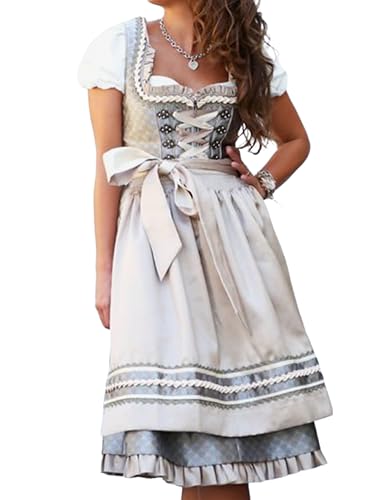 ORANDESIGNE Dirndl Damen midi Trachtenkleid Damen Trachtenrock Trachtenmode Kleid Dirndlbluse für Oktoberfest R Weiß S von ORANDESIGNE