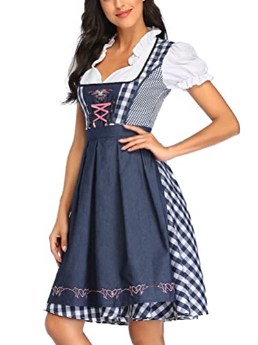 ORANDESIGNE Dirndl Damen midi Trachtenkleid Damen Trachtenrock Trachtenmode Kleid Dirndlbluse für Oktoberfest Rosa C Dunkelblau L von ORANDESIGNE