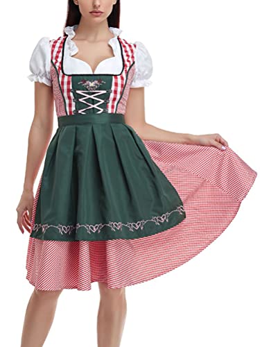 ORANDESIGNE Dirndl Damen midi Trachtenkleid Damen Trachtenrock Trachtenmode Kleid Dirndlbluse für Oktoberfest Rosa C Dunkelgrün L von ORANDESIGNE