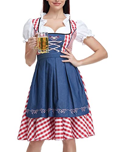 ORANDESIGNE Dirndl Damen midi Trachtenkleid Damen Trachtenrock Trachtenmode Kleid Dirndlbluse für Oktoberfest Rosa C Rot L von ORANDESIGNE